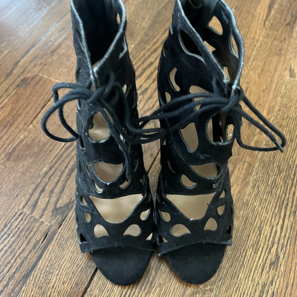 Aldo Black Cutout Lace-Up Heels